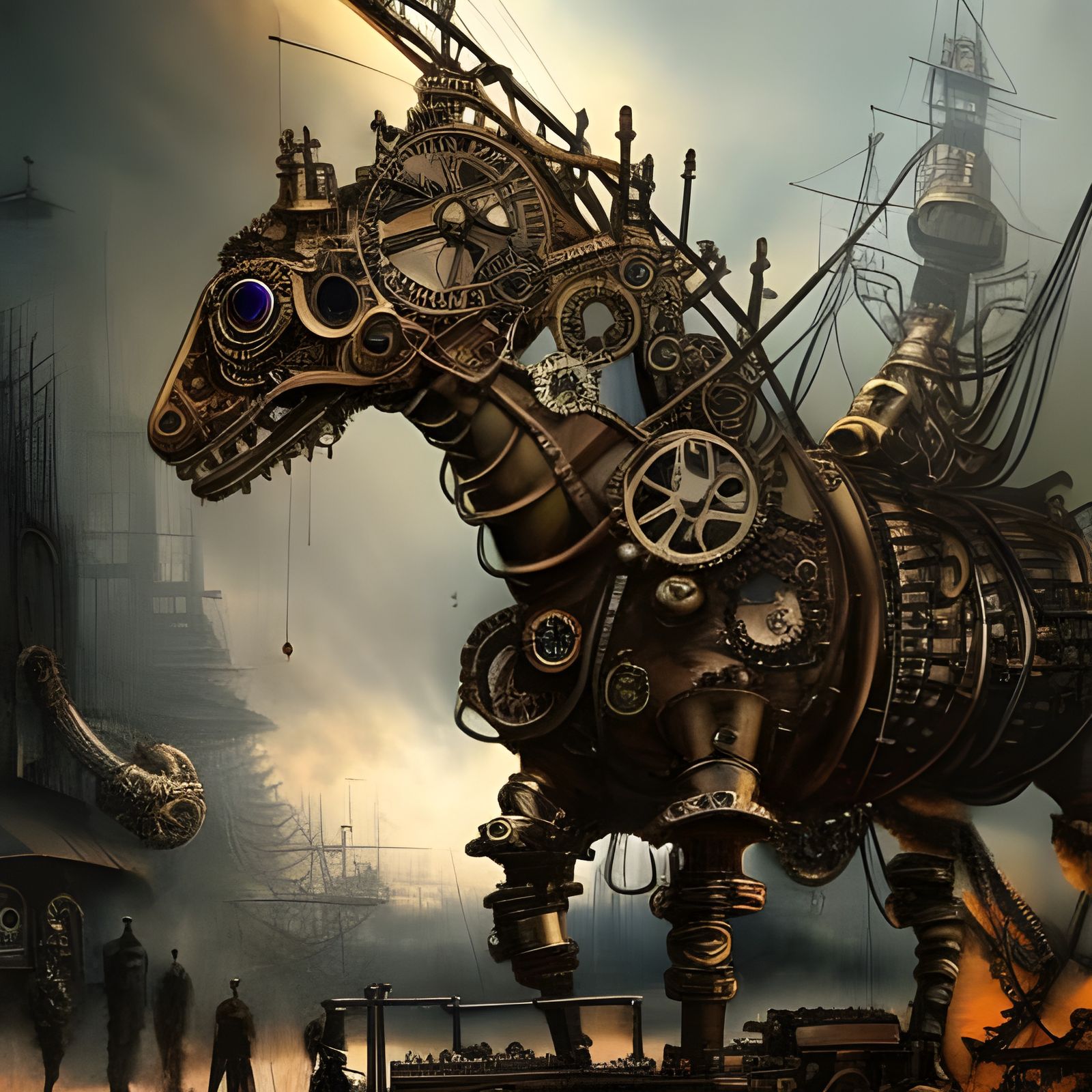 Steampunk Robot Horse Carriage in Victorian London