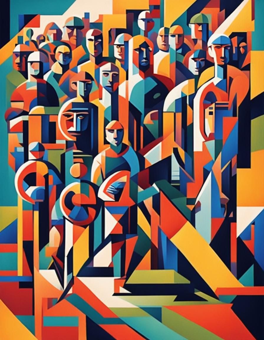 Cubist Athletes Gather on Sports Field