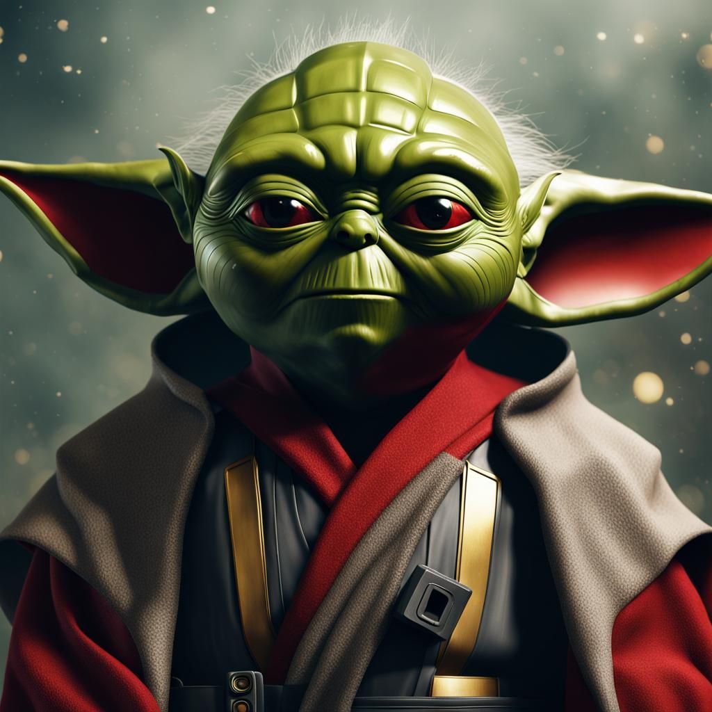 Yoda as Goldorak: Hyperrealistic Wide-Angle Photograph
