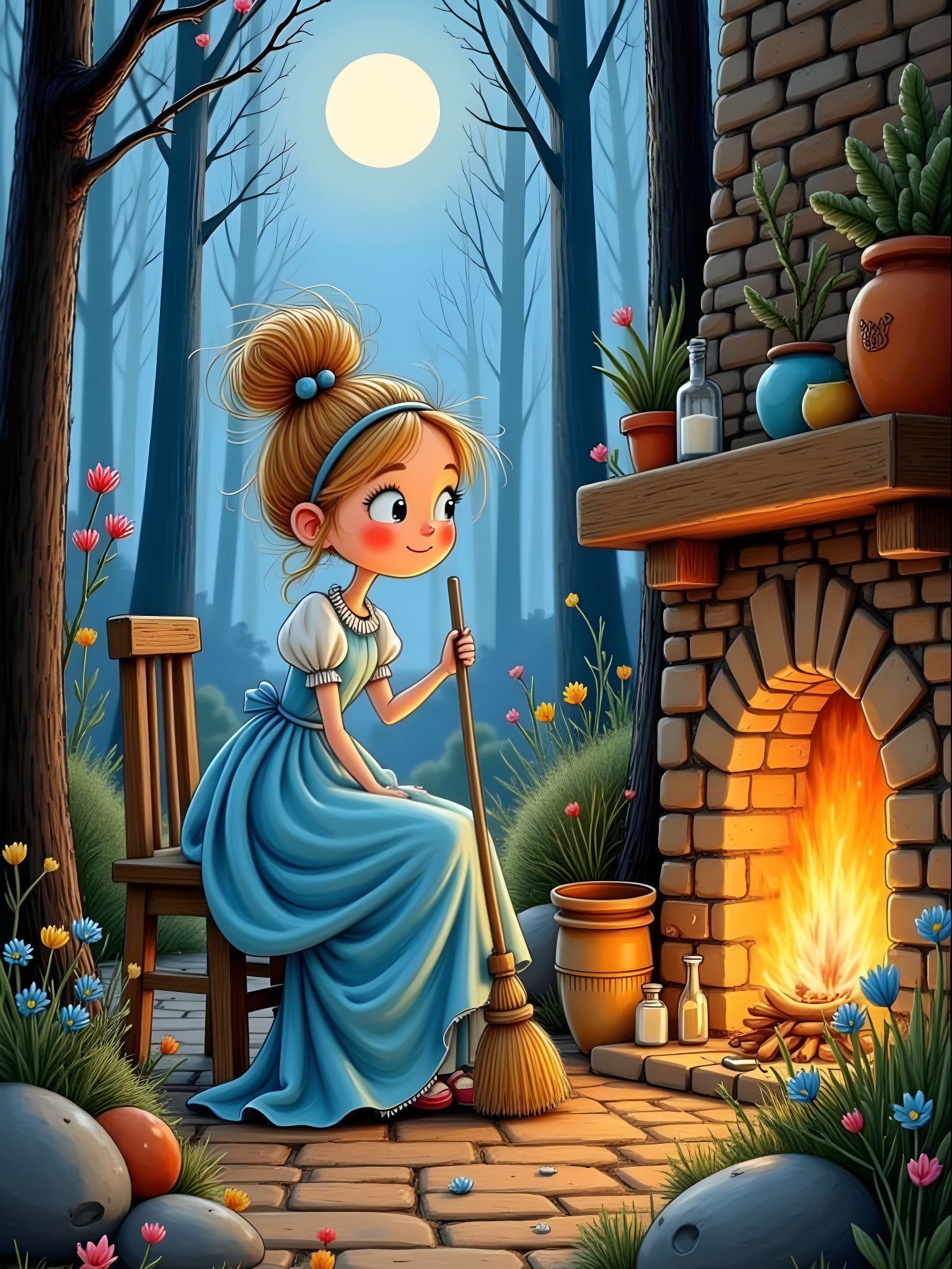 Fairytale Cinderella Dreams by Fireplace in Enchanted Forest