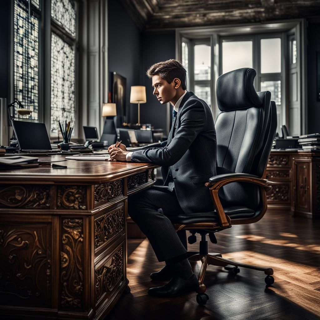 Woman in Modern Office: Hyperrealistic 64-Megapixel Photo