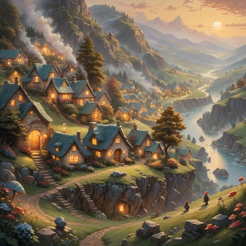 Enchanting Gnome Village: A Thomas Kinkade Style Fantasy