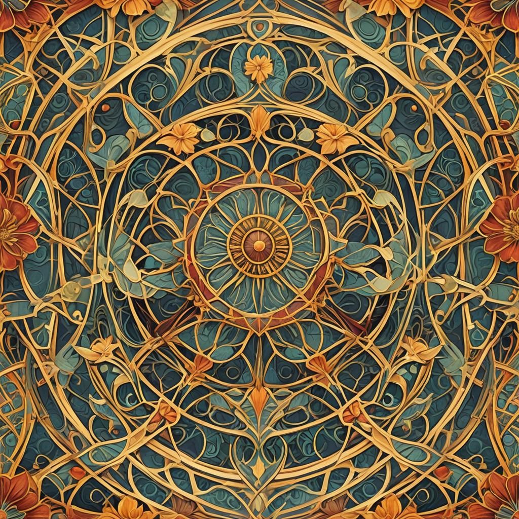 Art Nouveau Floral Pattern in Geometric Bauhaus Style