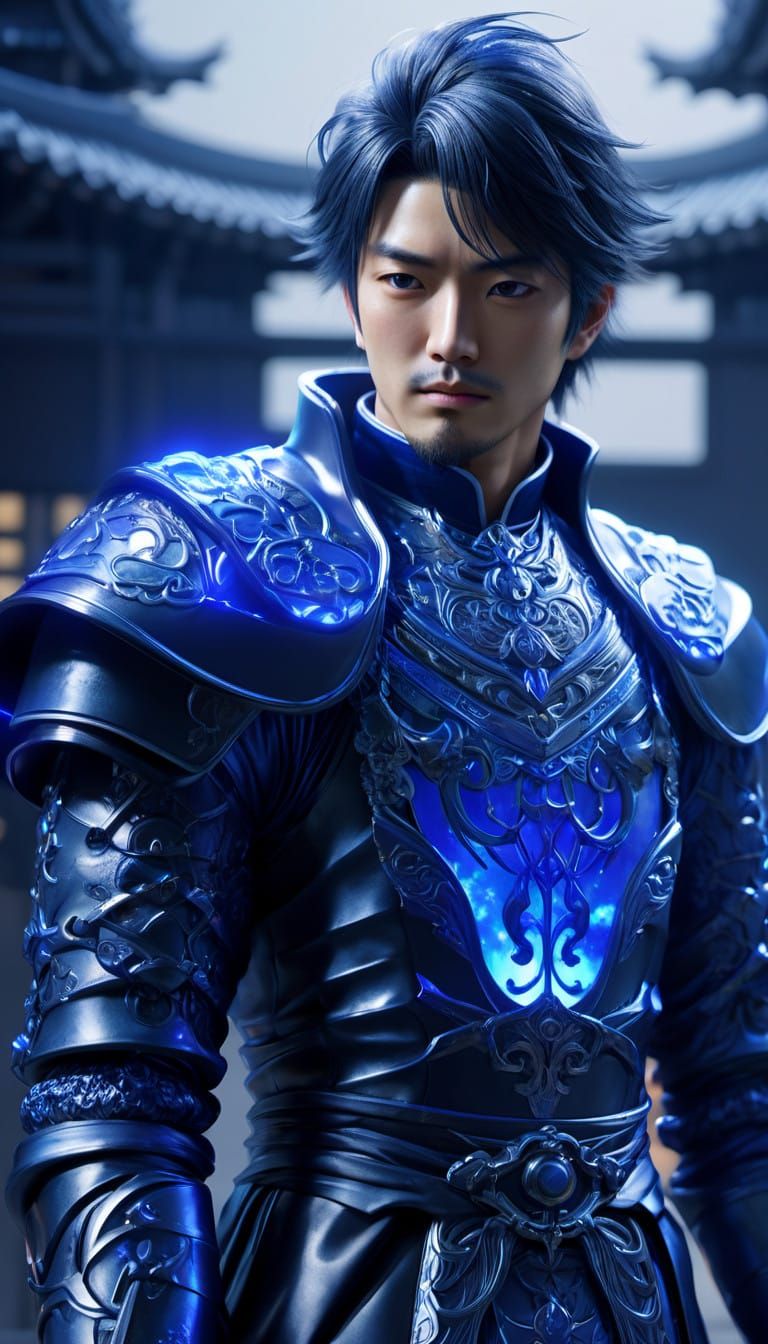 Regal Hero in Vibrant Blue 3D Anime Art