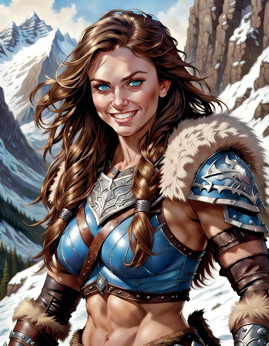 Female Barbarian Portrait in Comic Book Style