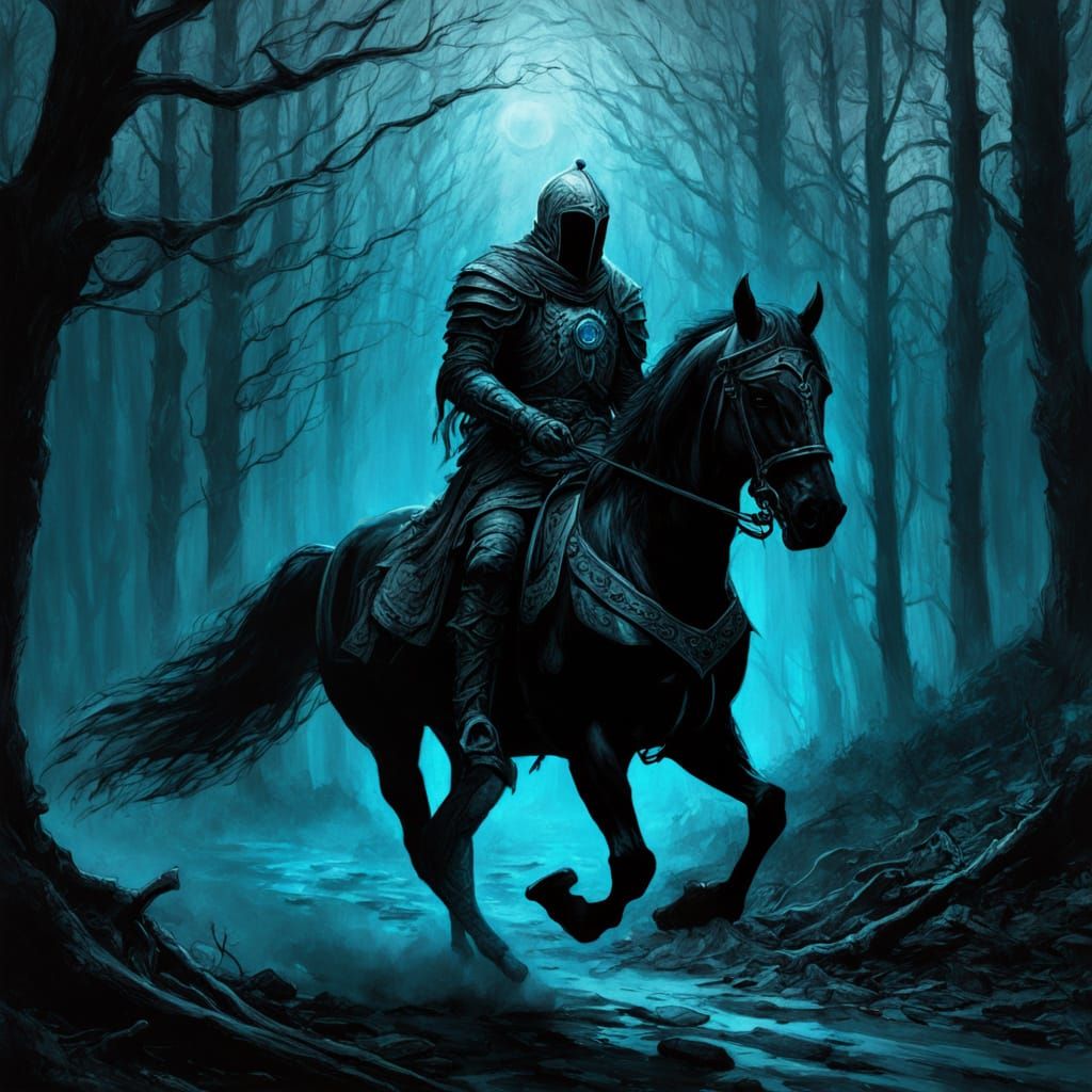 Spectral Knight on Horse in Misty Forest