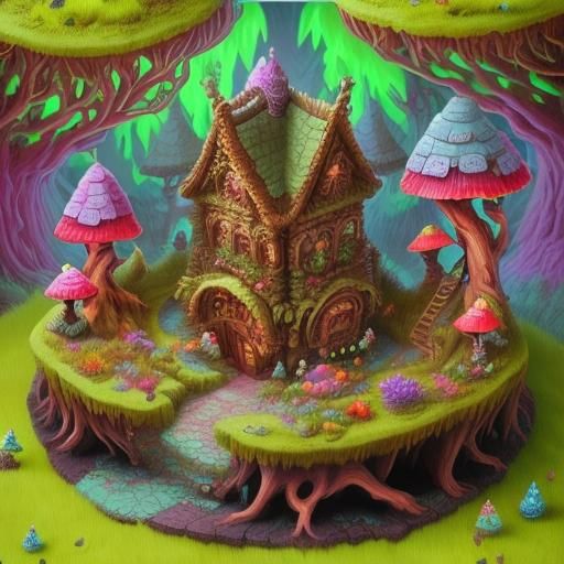 Fairytale Gingerbread Houses in Mystical Forest