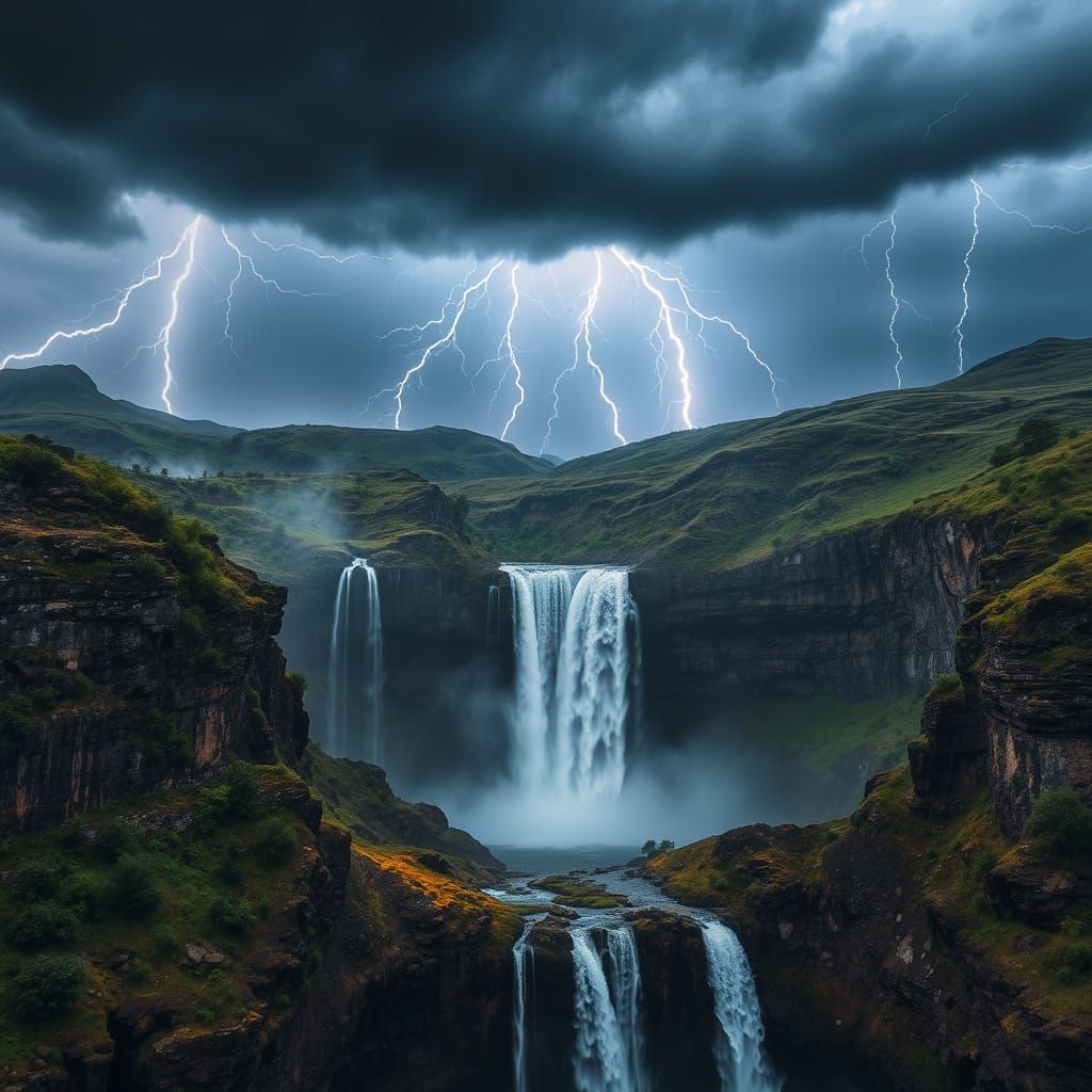 Magnificent Waterfall Cascades into Old Quarry