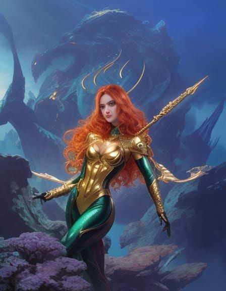 Confident Comic Book Mermaid in Emerald Green Suit