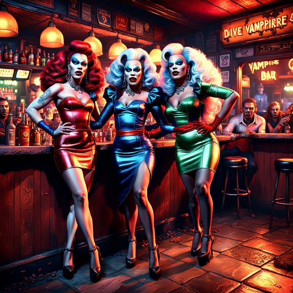 Drag Queens vs. Vampires: Hyperrealistic Fantasy Bar Scene
