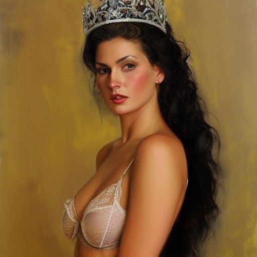 Sad Queen in Lingerie, Oil Painting