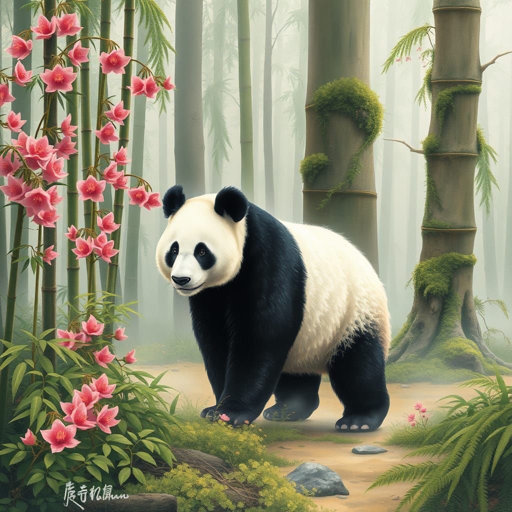 Giant Panda in Sichuan Bamboo Forest