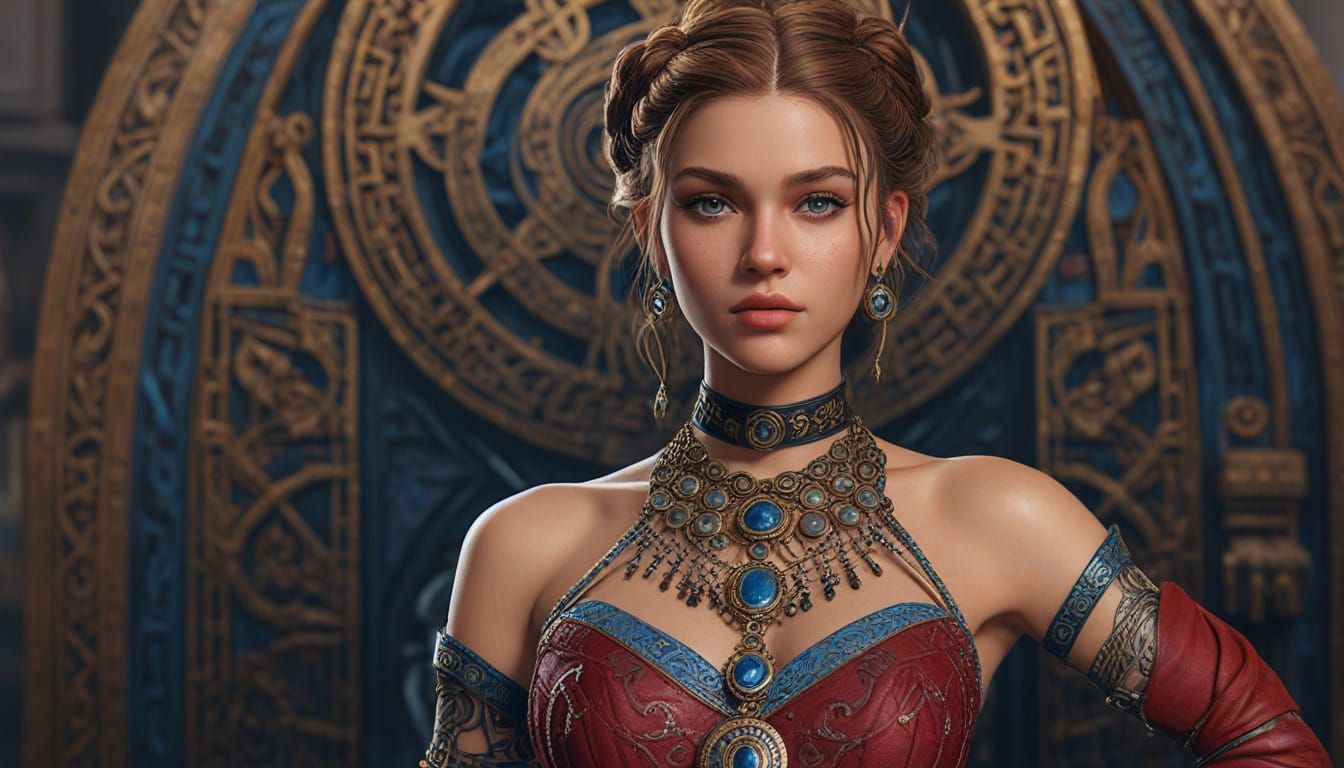 Celtic Princess of Mystique in Vibrant Crimson Attire
