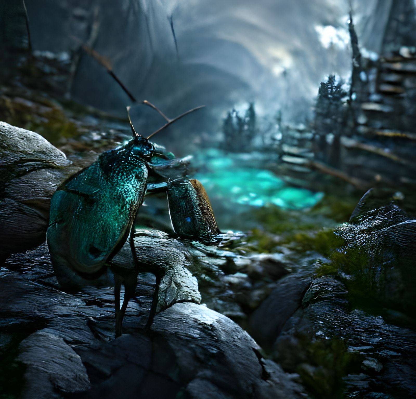 Longhorn Beetle Mining Ore: Dark Fantasy Concept Art