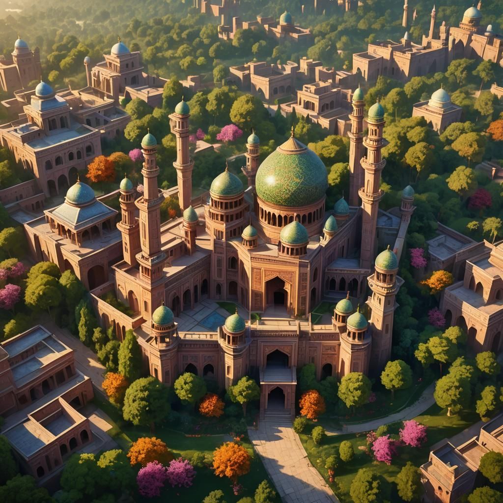 Majestic Mughal City in Lush Forest: Concept Art
