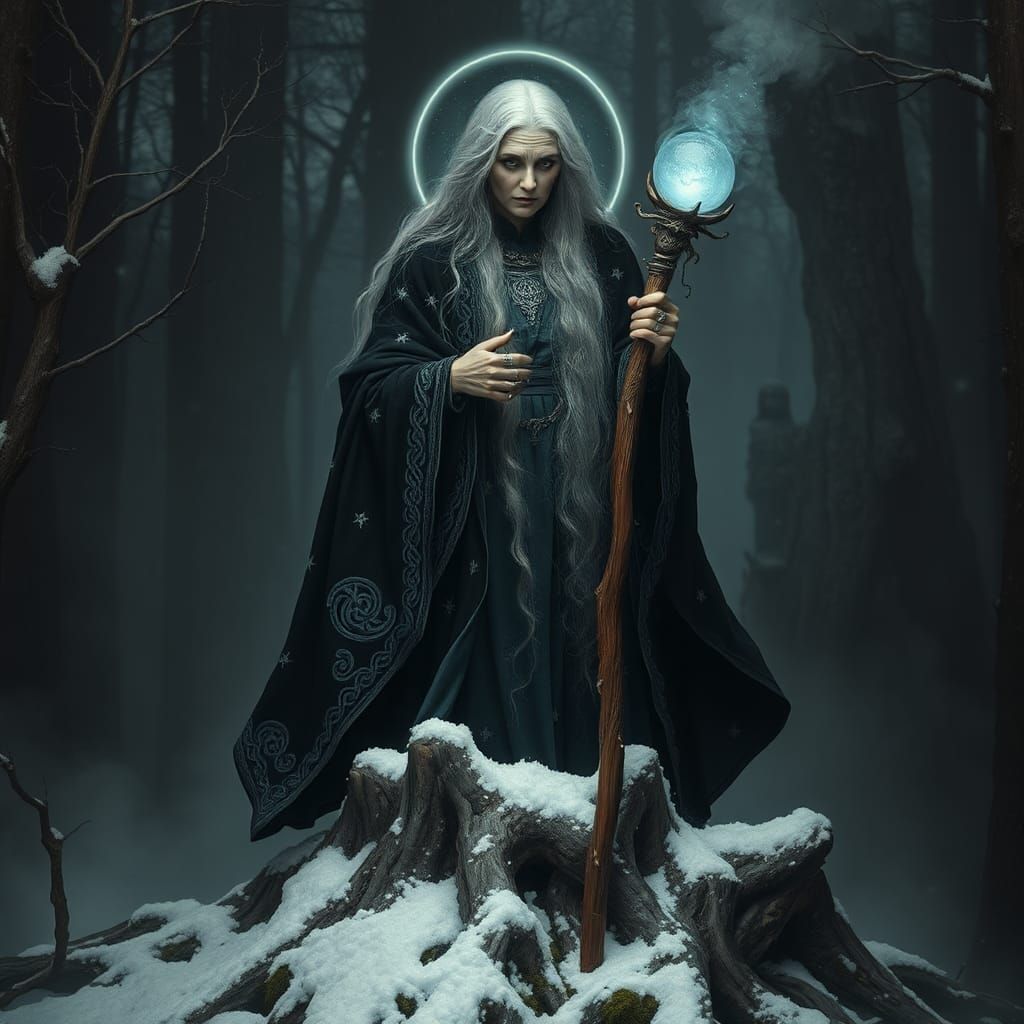 Mystical Crone in Dark, Gothic Landscape