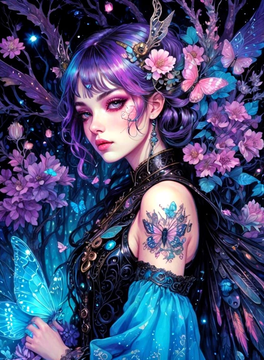 Detailed Anime Fairy with Tribal Tattoos