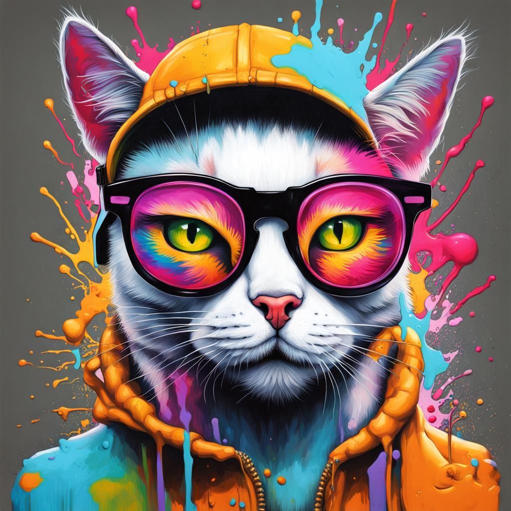 Cat with Guns in Graffiti Street Art Style