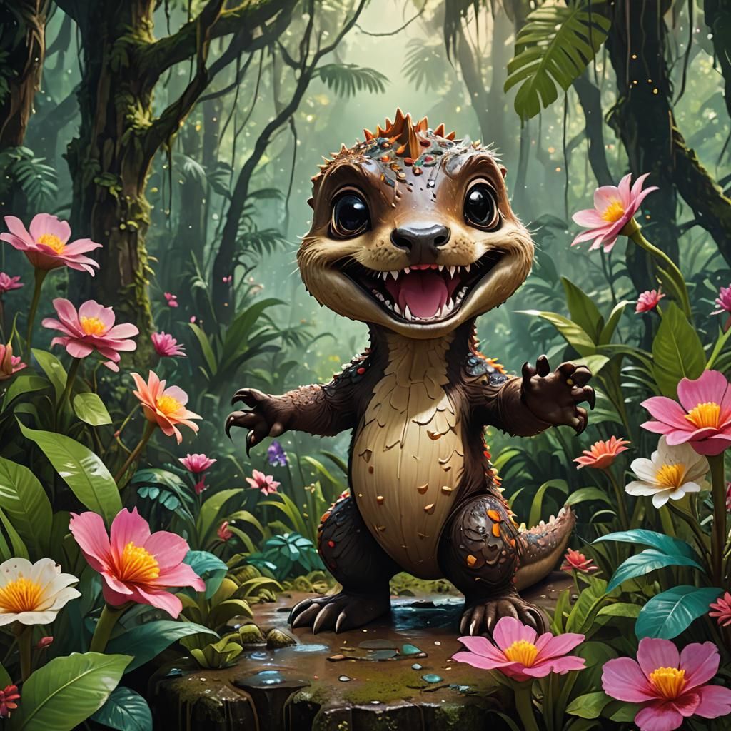 Giant Ottersaurus in Jungle, Wes Anderson Style