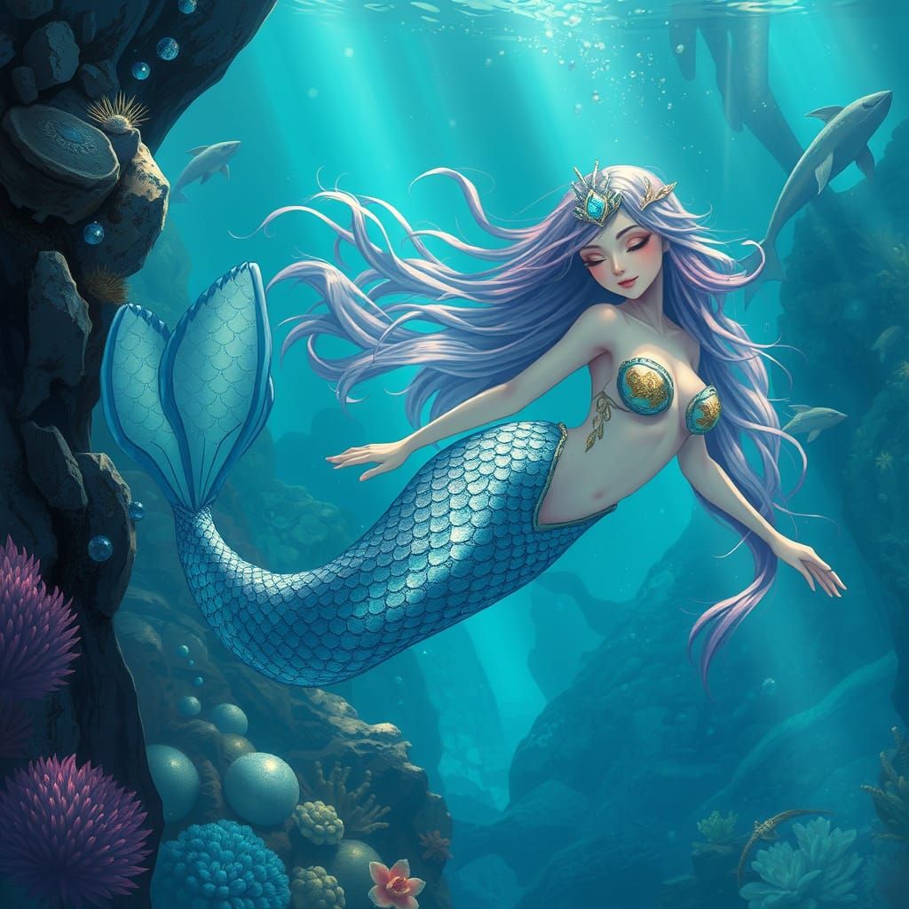 Underwater Mermaid Kingdom: Dreamy Illustration