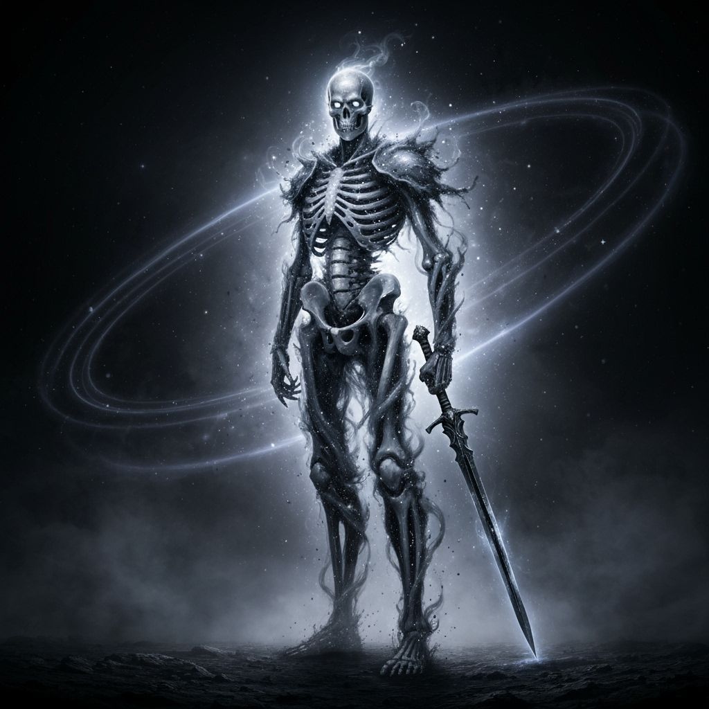 Towering Skeletal Figure of Smoke and Stardust