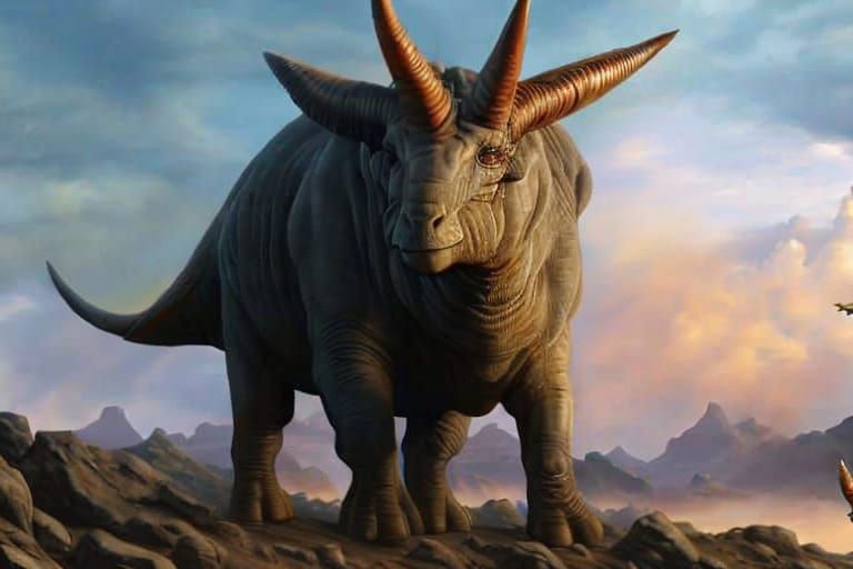 Hyperrealistic Triceratops Digital Illustration in Vintage S...