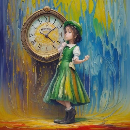 Colorful Clock in Neo-Impressionist Expressionist Style