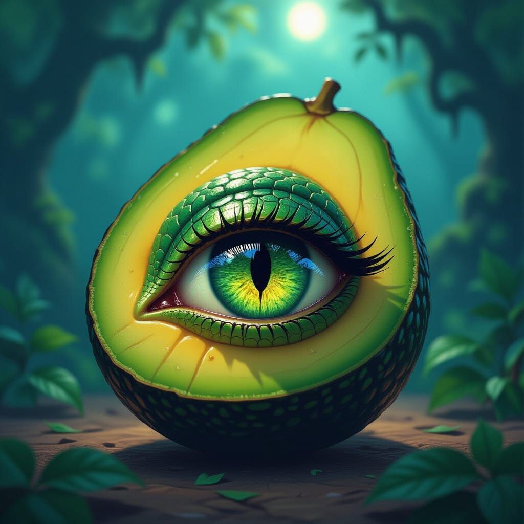 Dragon Eye Reflected in Avocado Digital Painting