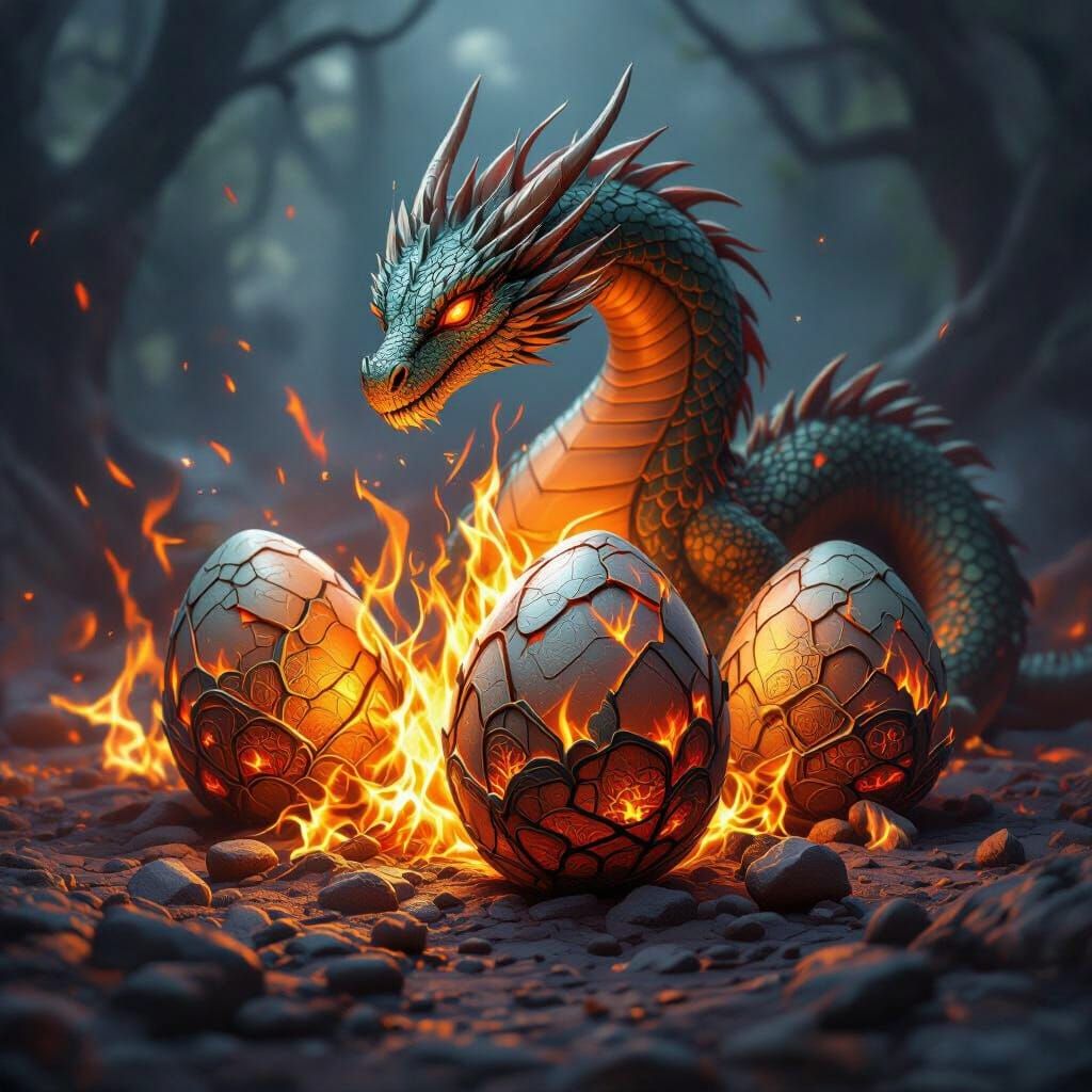 Fiery Dragon Eggs in a Fantasy World