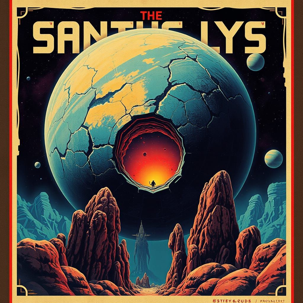 Retro-Futuristic Mystical Planet Sanctus Lys in Vintage Post...
