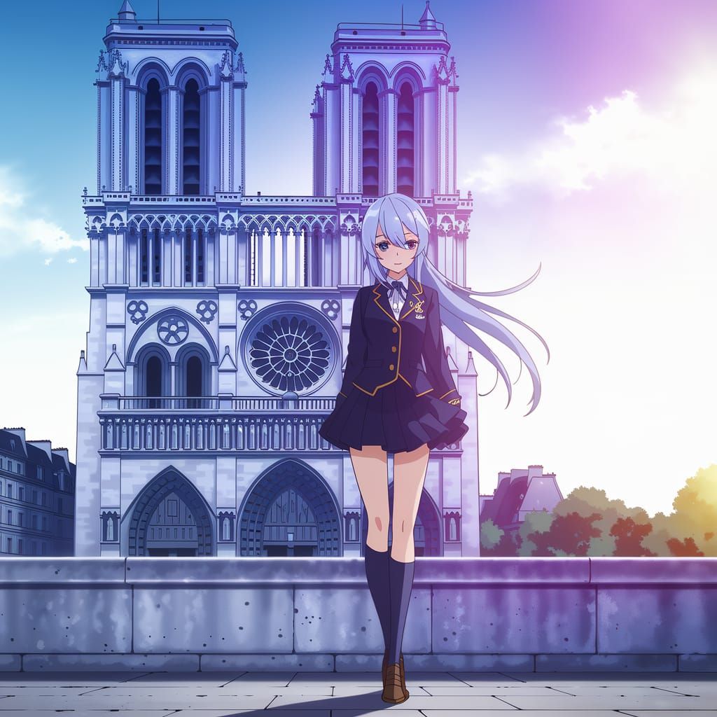 Grayfia Lucifuge at Notre Dame in Anime Style