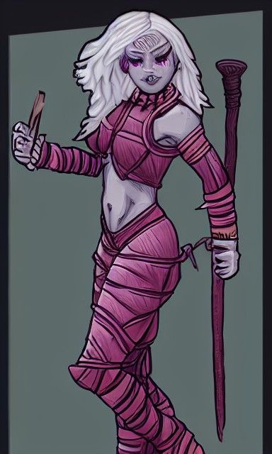 A shy female firbolg ninja with short curly blonde hair