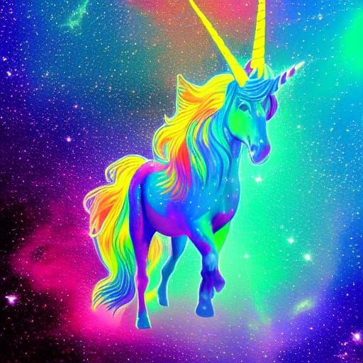 Cosmic Unicorn Among Stars: Holographic Astral Illustration