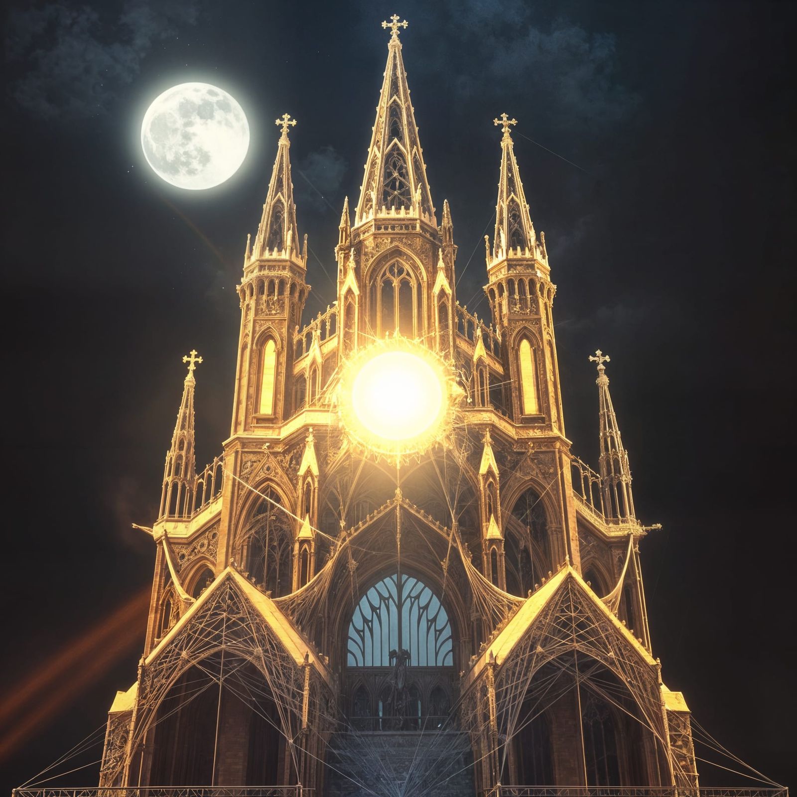 Ethereal Spiderweb Cathedral in Dramatic Dieselpunk Style