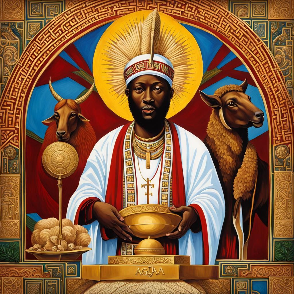 Vibrant Religious Iconography in a Detailed Painting