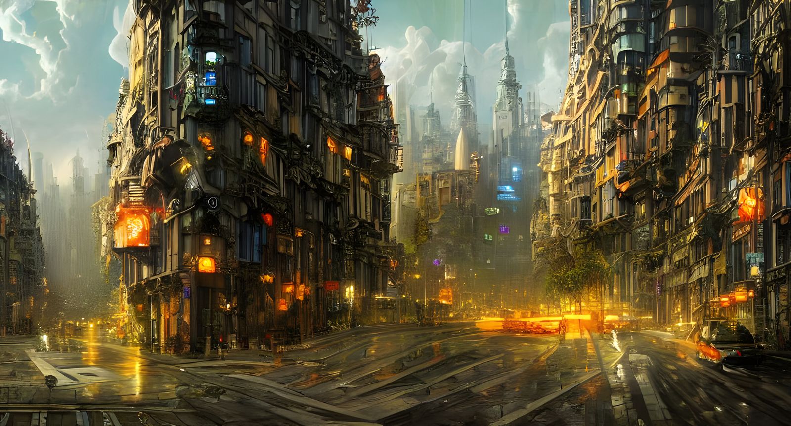 Honey Punk City Street in Hypermodern Style