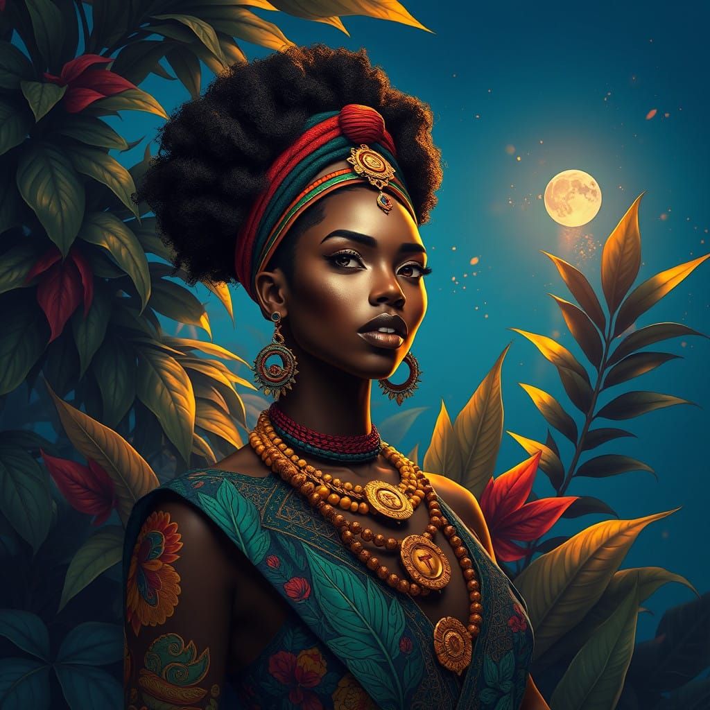 Exotic Afro-Caribbean Goddess in Tropical Paradise