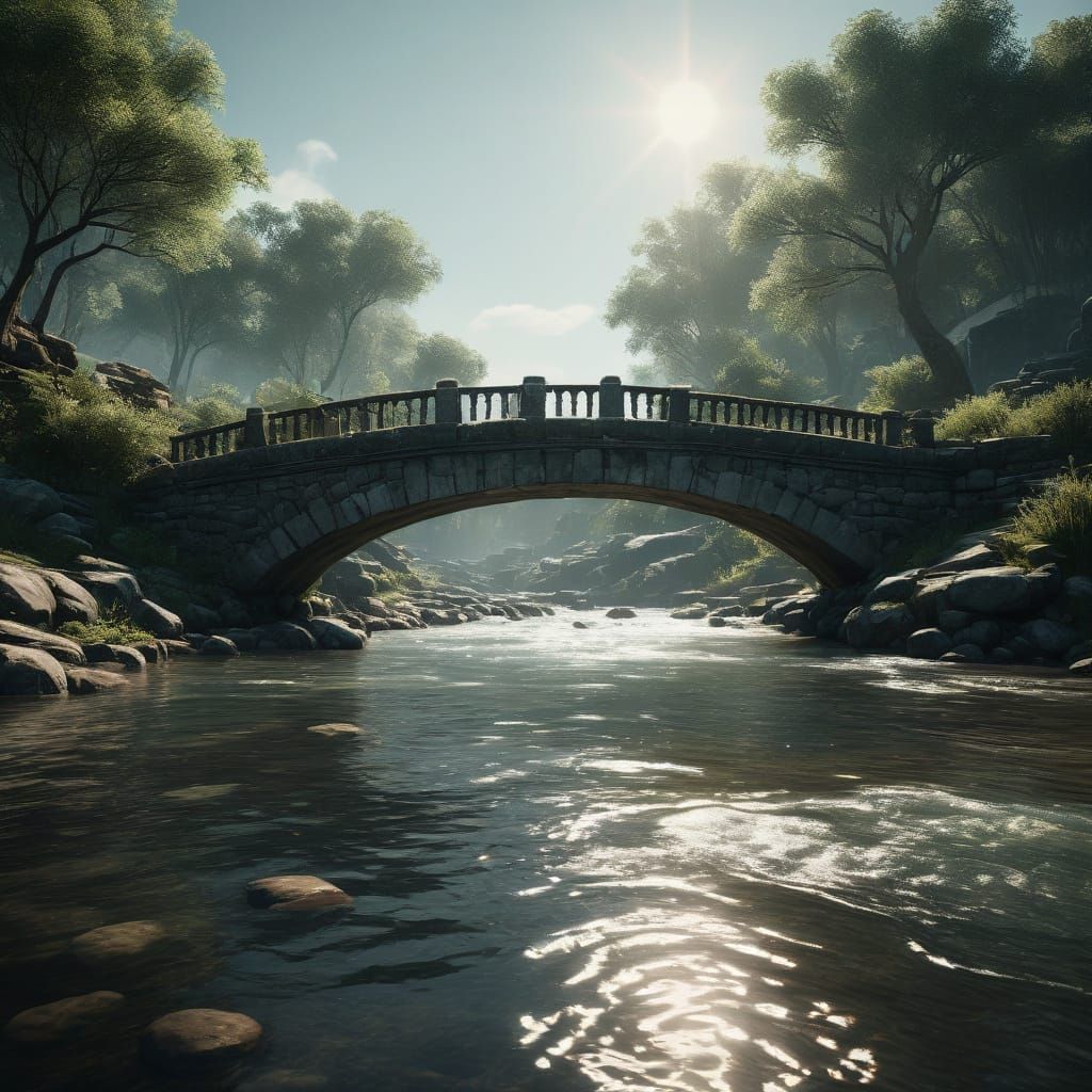 Ethereal Bridge Scene in Hyper-Realistic Digital Art