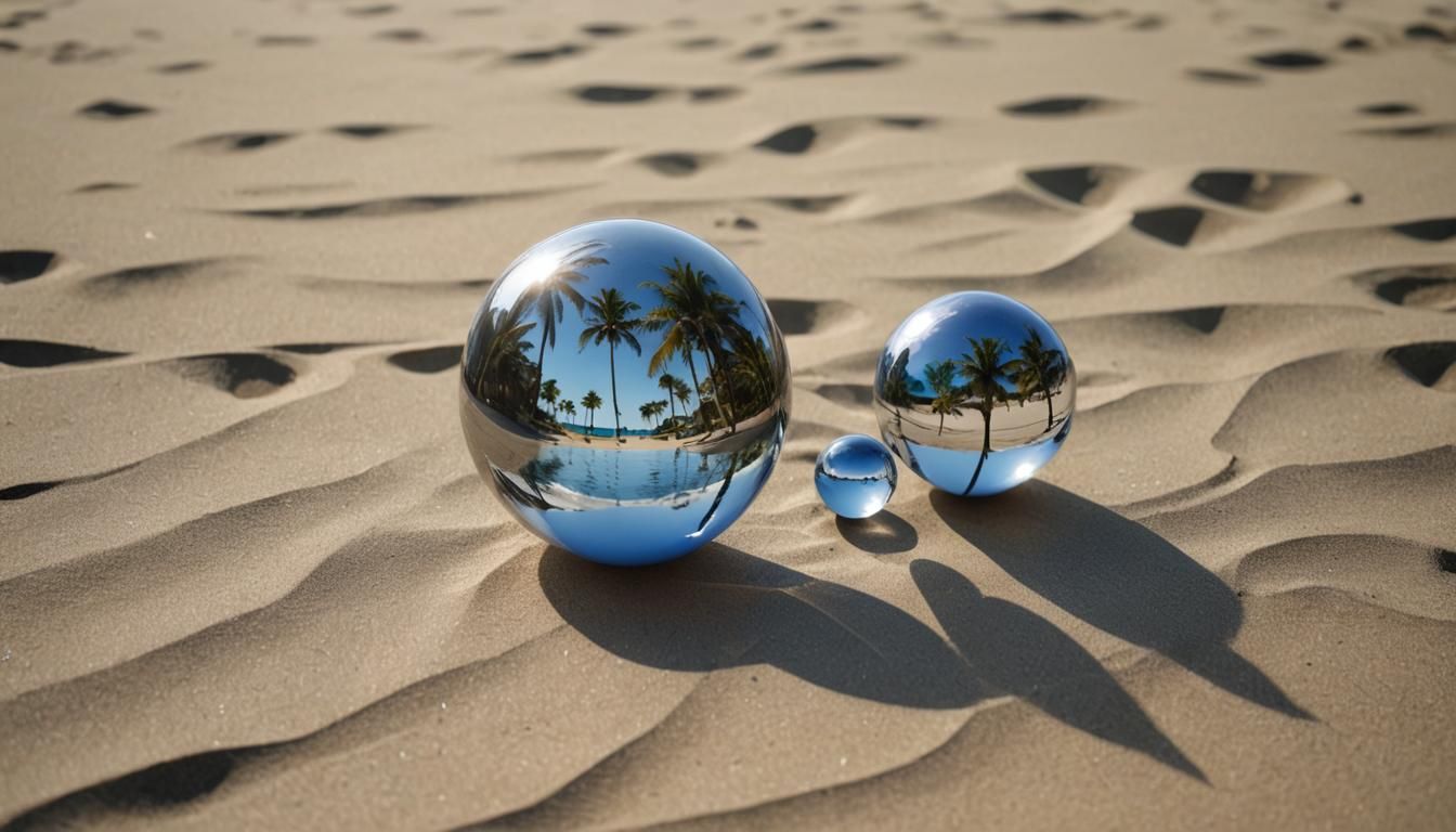 Beach Scene Reflected in Origami Lens Orb