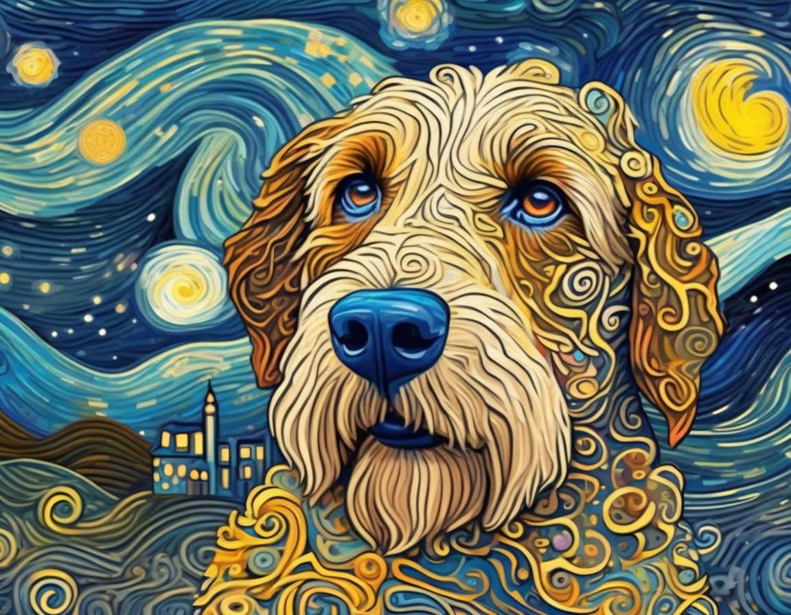 Super Dog Painting in Van Gogh and Klimt Style