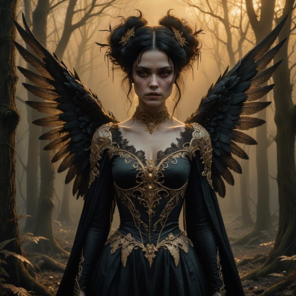 Ethereal Gothic Goddess in Golden Halo