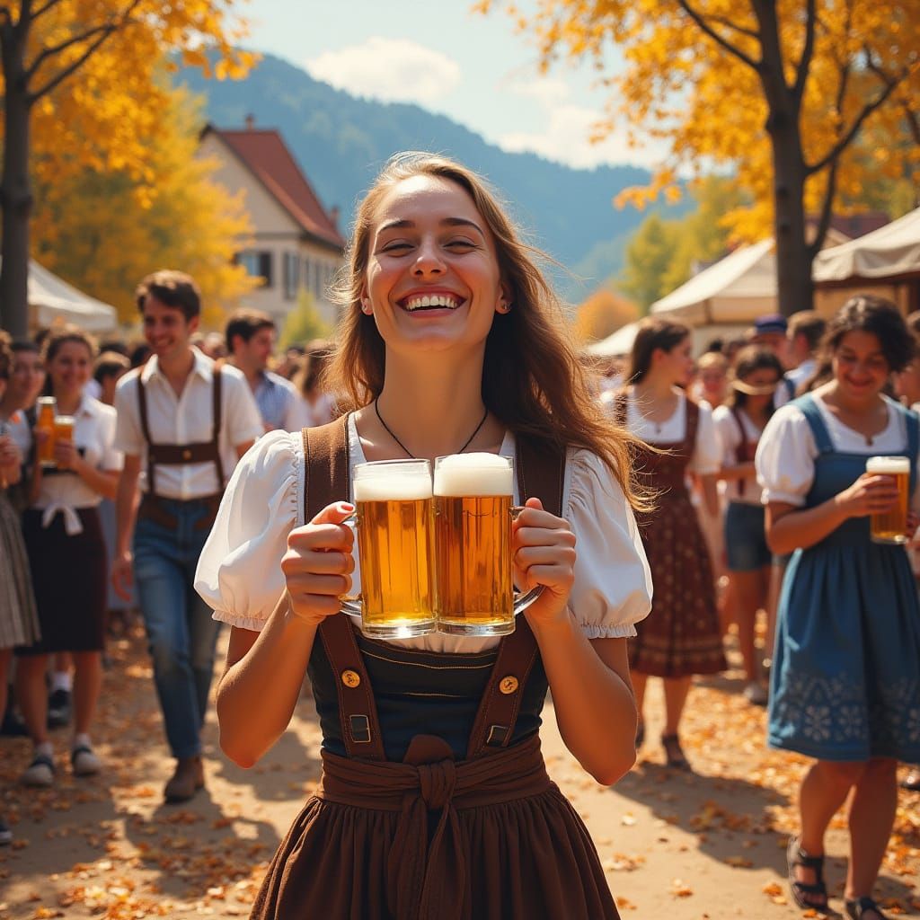 Bavarian Village Celebrates Oktoberfest in Gouache Style