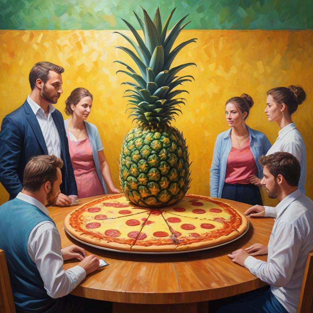 Pineapple Pizza Debate: An Expressionist Oil Painting