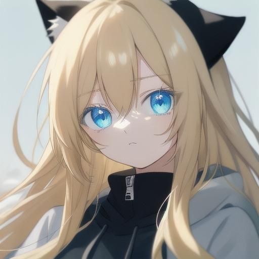 Anime Girl in Cat Hoodie: Digital Art Portrait