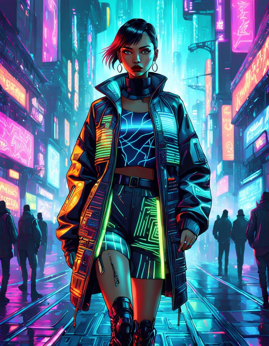 Cyberpunk Fashion Model Struts Down Glowing Runway
