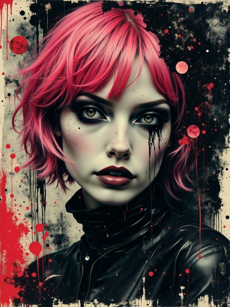 Gothic Vampiress Portrait in Abstract Despaircore Style