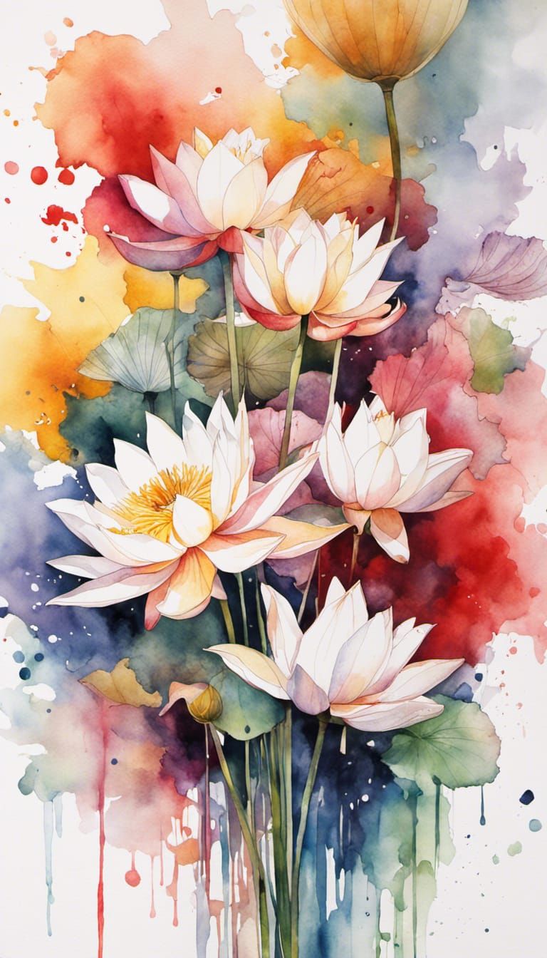 Polychromatic Lotus and Lily Bouquet in Anime Style