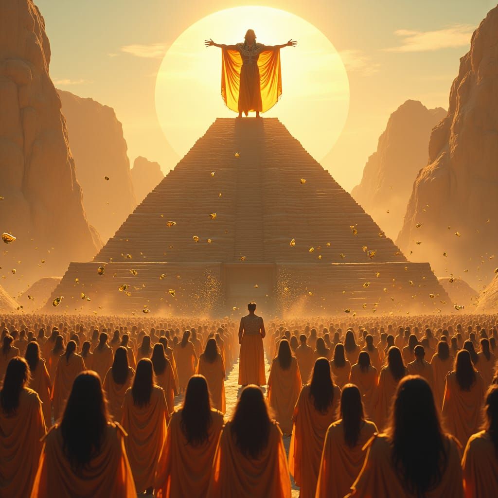 Sun-God on Pyramid as Irate Women Attack