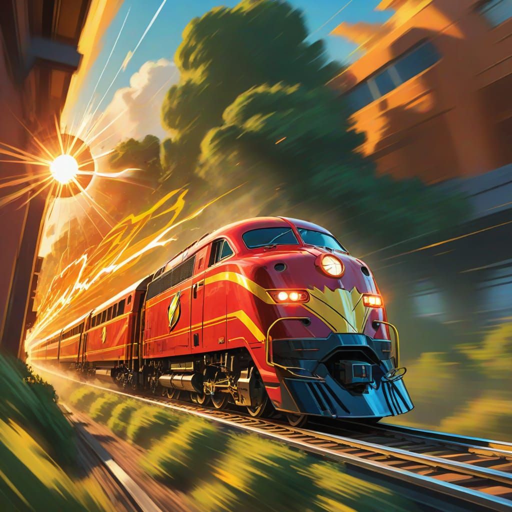 The Flash Races a Train: Comic Book Art