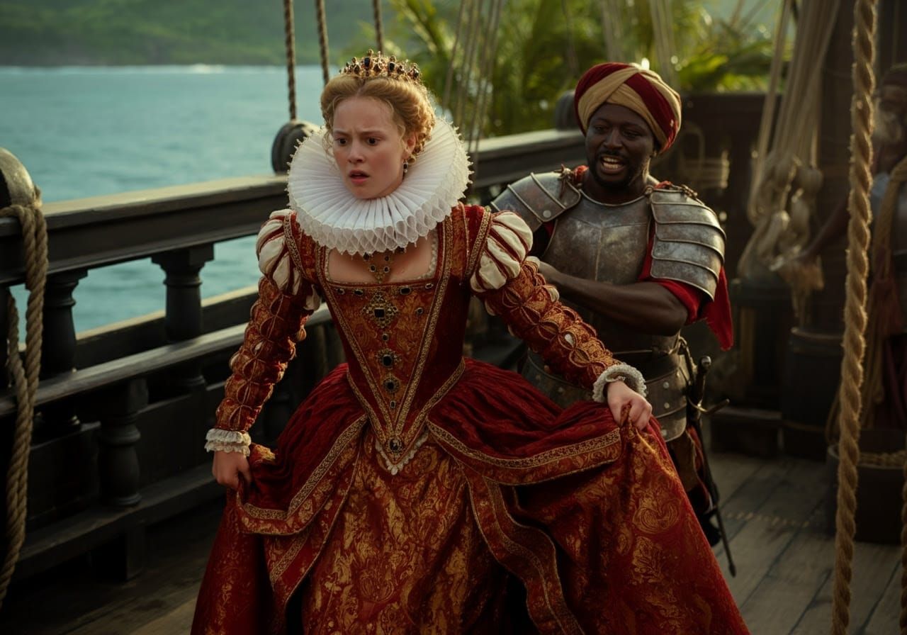 Queen Anna Captured on a Tropical Galleon